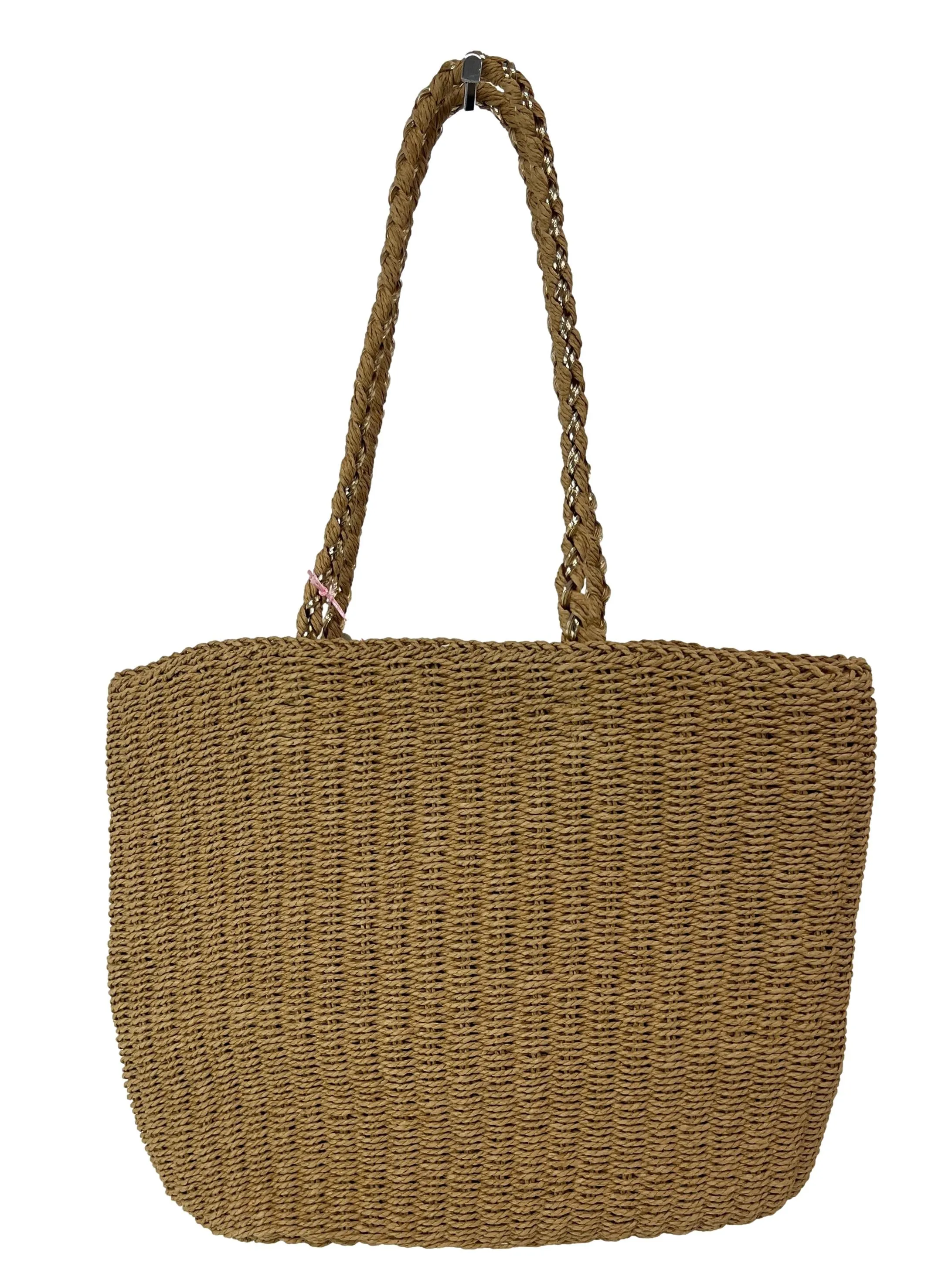 Brown Woven Black Ribbon Tote Bag