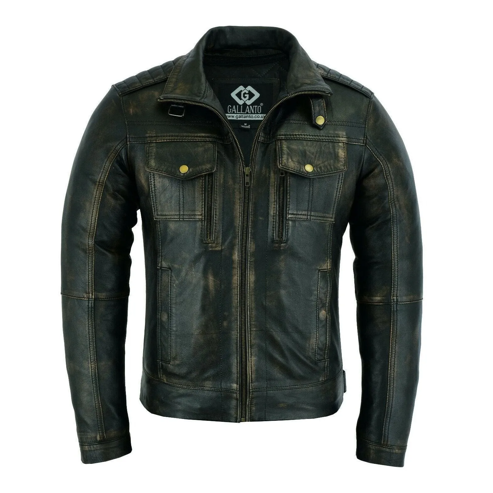 Brushed Antique Brown Vintage Cafe Retro Biker Leather Jacket Motorcycle Wax