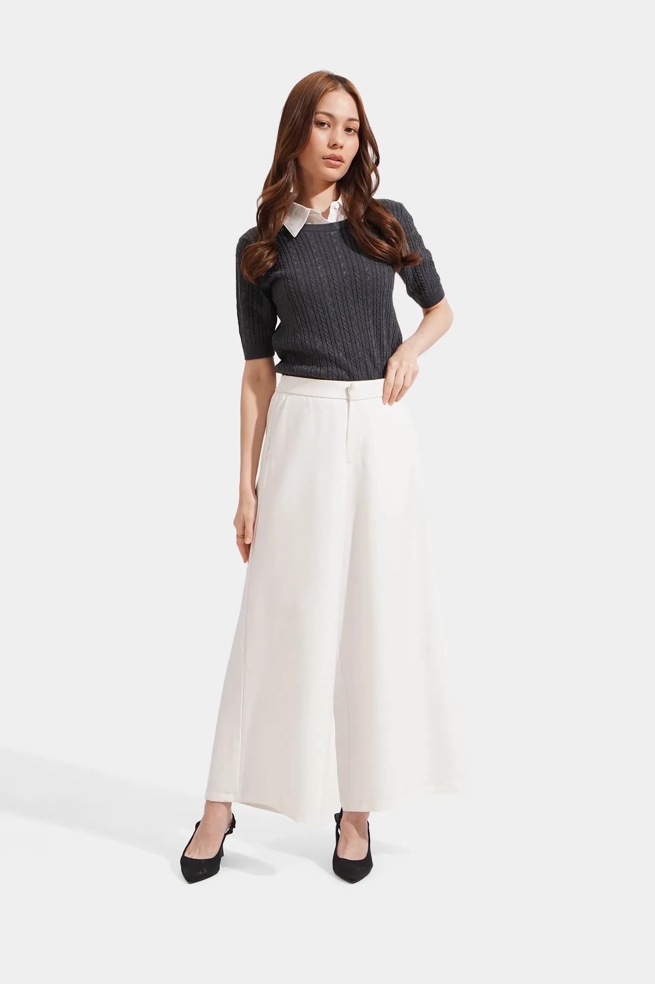 Cable Knit Contrast Collared Tee