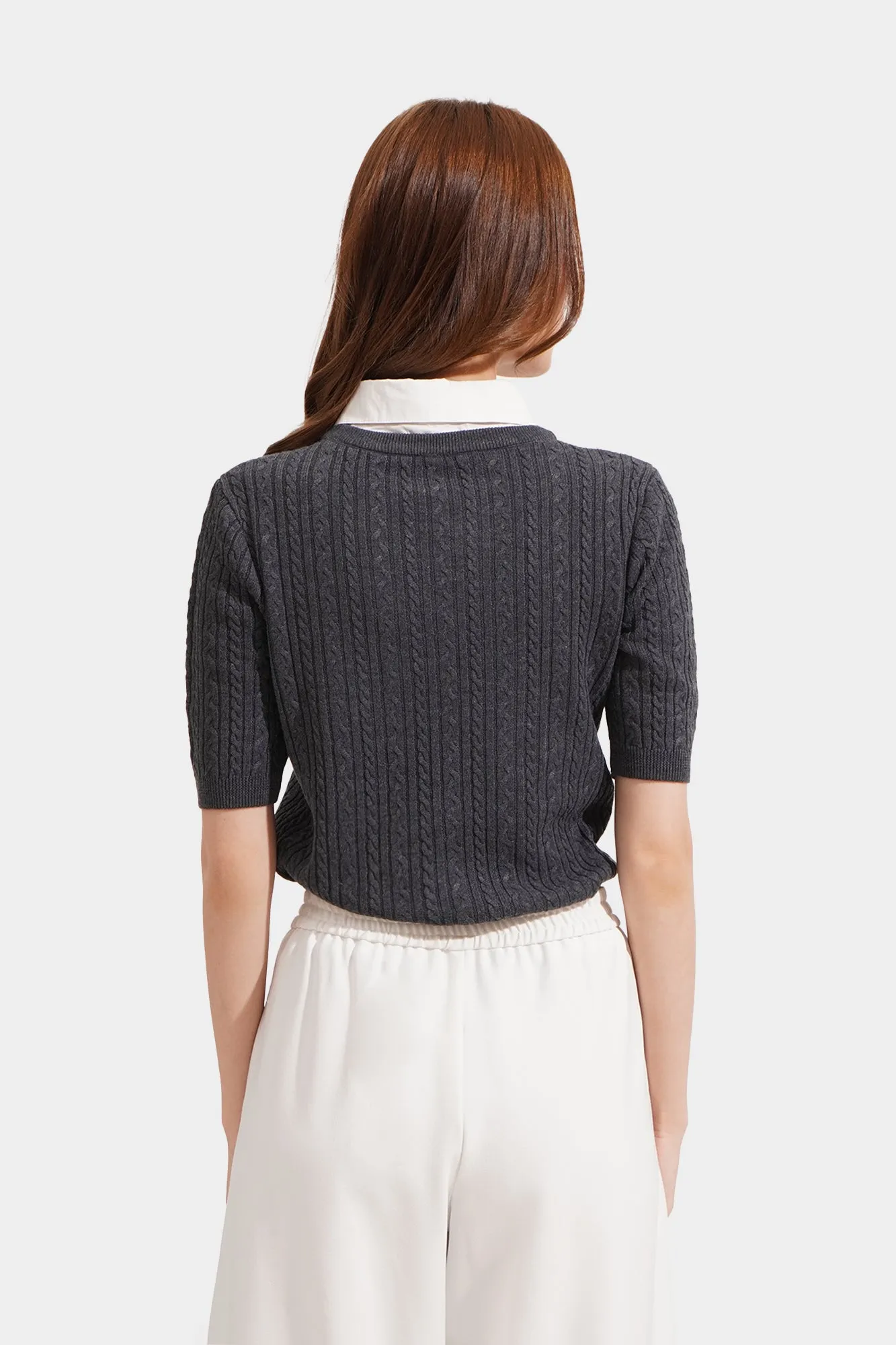 Cable Knit Contrast Collared Tee