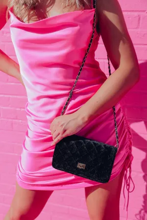 Cairo Quilted Velvet Purse - Black