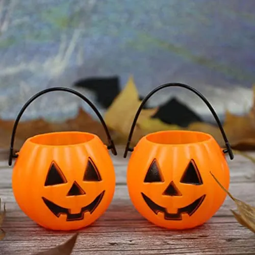 CALANDIS Pumpkin Bucket Portable Trick Or Treat Bucket for Kids Preschool Children