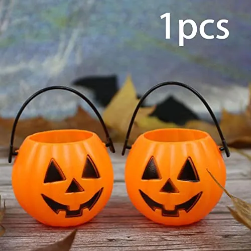 CALANDIS Pumpkin Bucket Portable Trick Or Treat Bucket for Kids Preschool Children