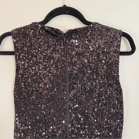 Calvin Stretch All Over Sequin Knot Detail Party Sheath Dress Black Size 8P NWT