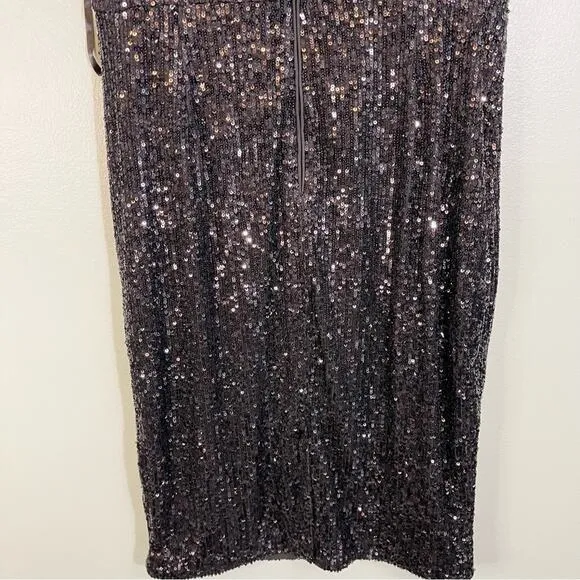Calvin Stretch All Over Sequin Knot Detail Party Sheath Dress Black Size 8P NWT
