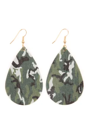 CAMOUFLAGE TEARDROP LEATHER EARRING