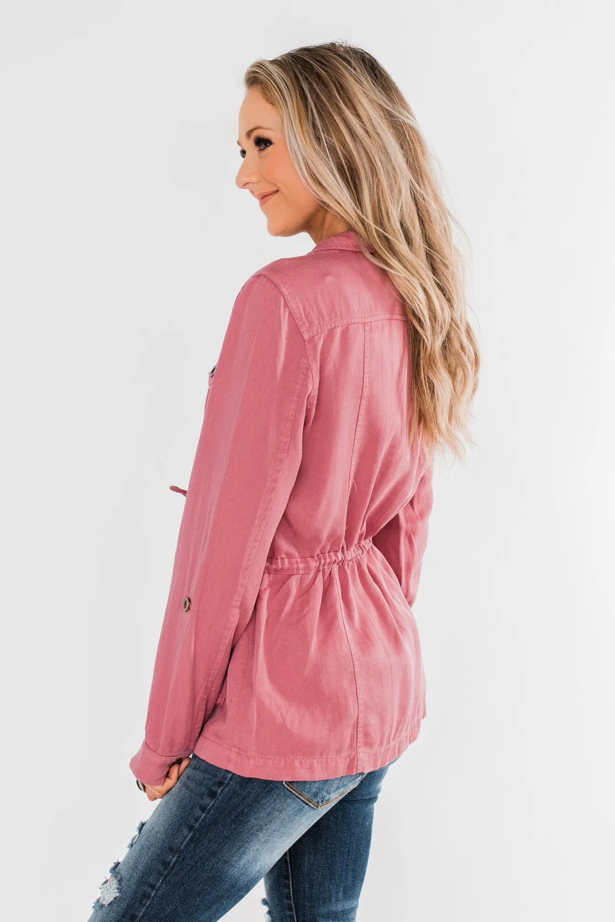 Carried Away Drawstring Waist Jacket- Mauve