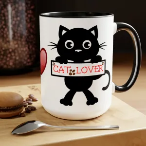CAT LOVER - Two-Tone Coffee Mug - 15oz - 5 Color Options