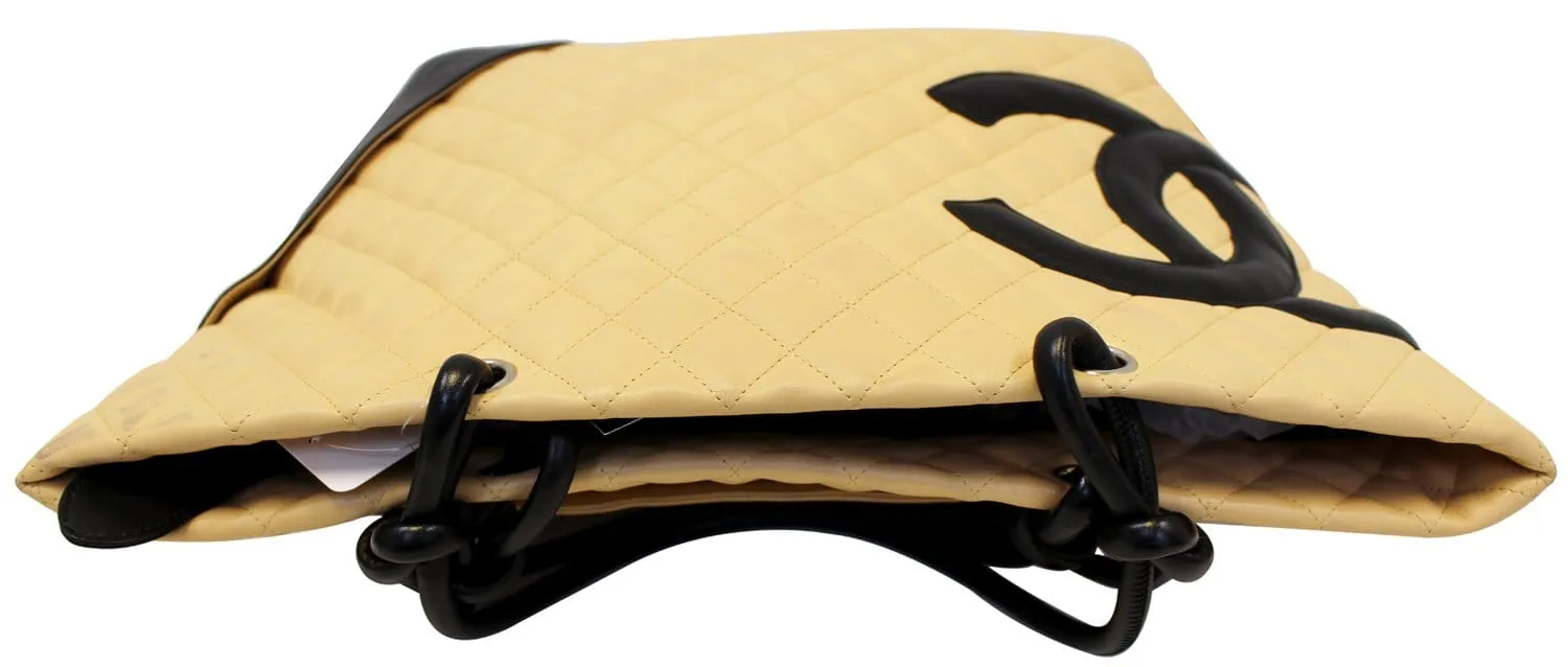 CHANEL Beige Quilted Leather Ligne Cambon Large Tote Bag