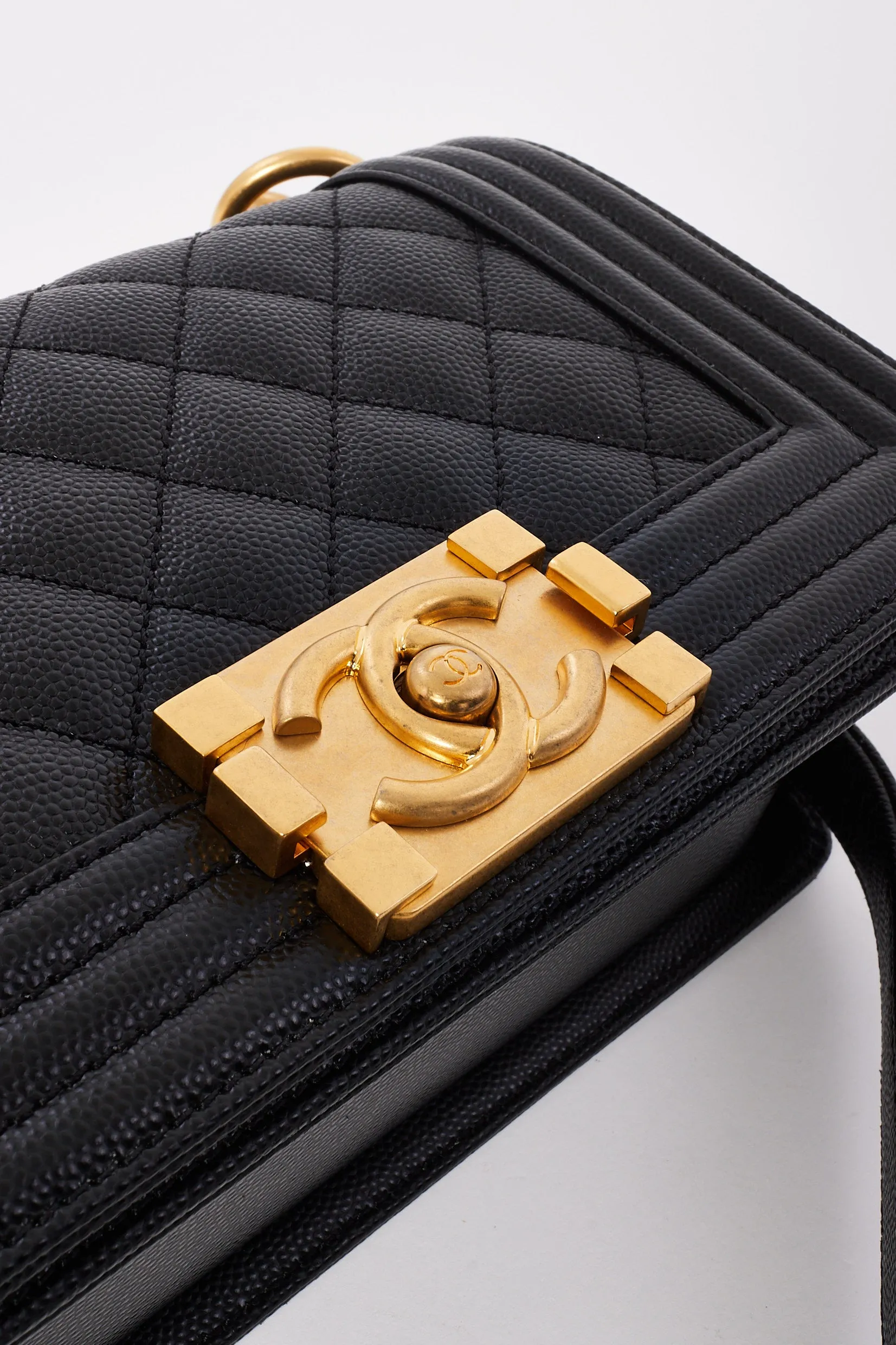 Chanel Black Caviar Leather Quilted Small Boy Bag GHW