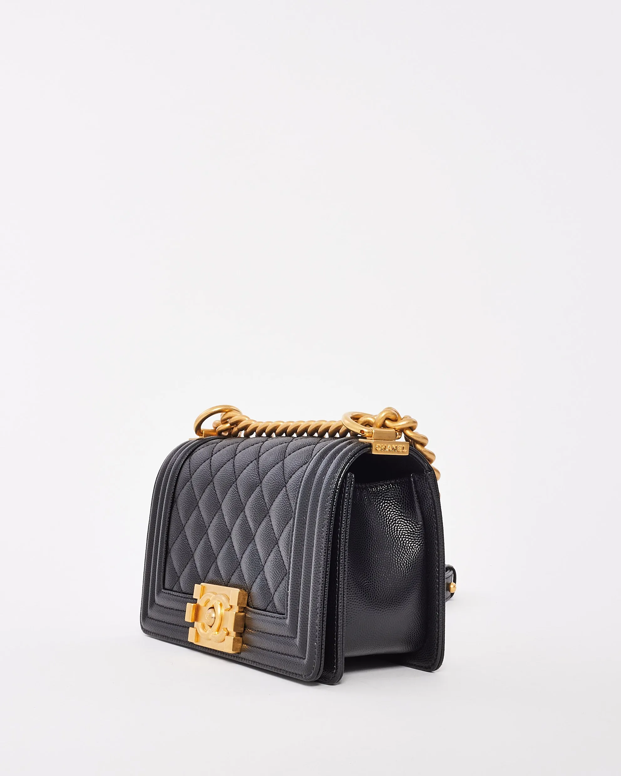 Chanel Black Caviar Leather Quilted Small Boy Bag GHW