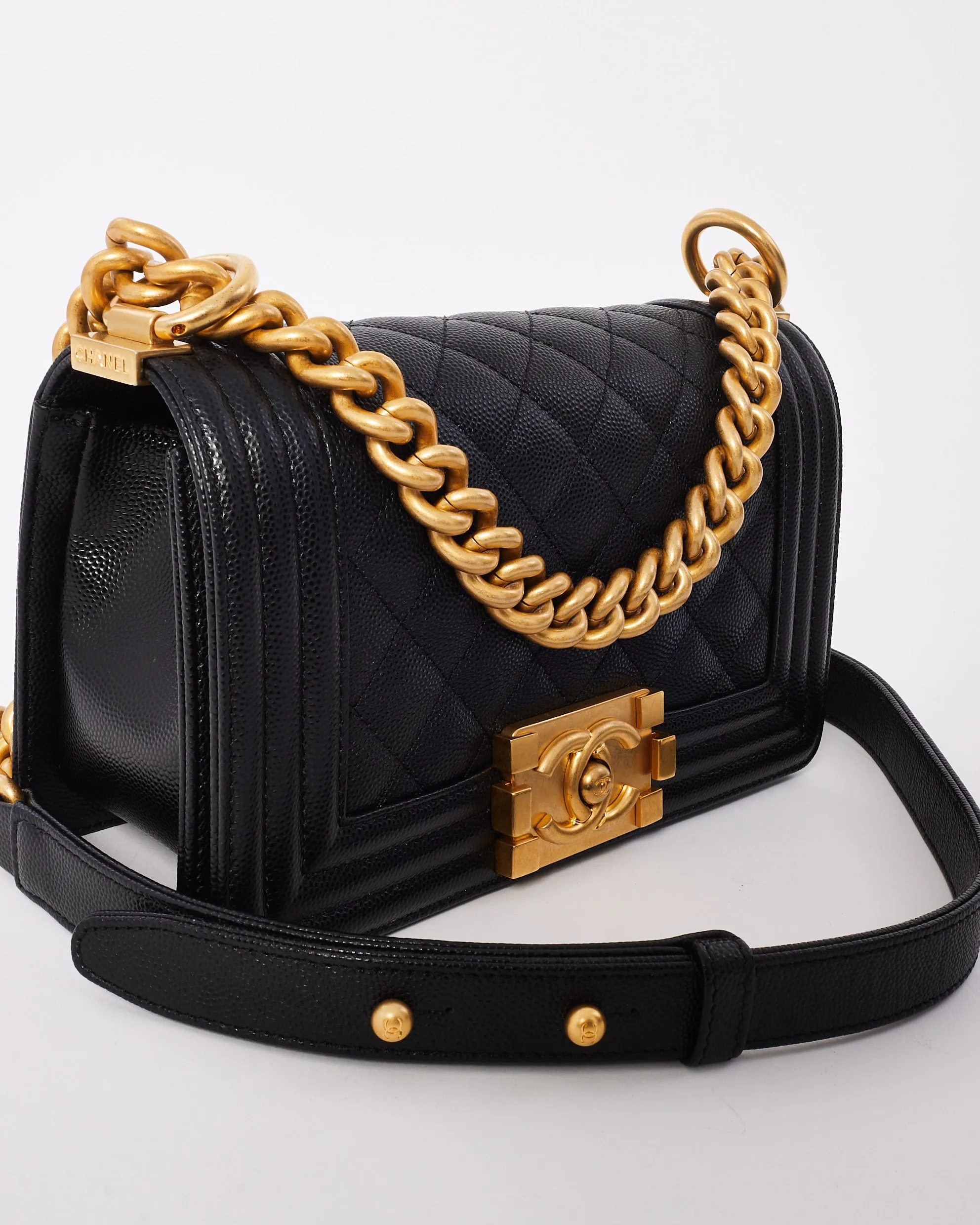 Chanel Black Caviar Leather Quilted Small Boy Bag GHW