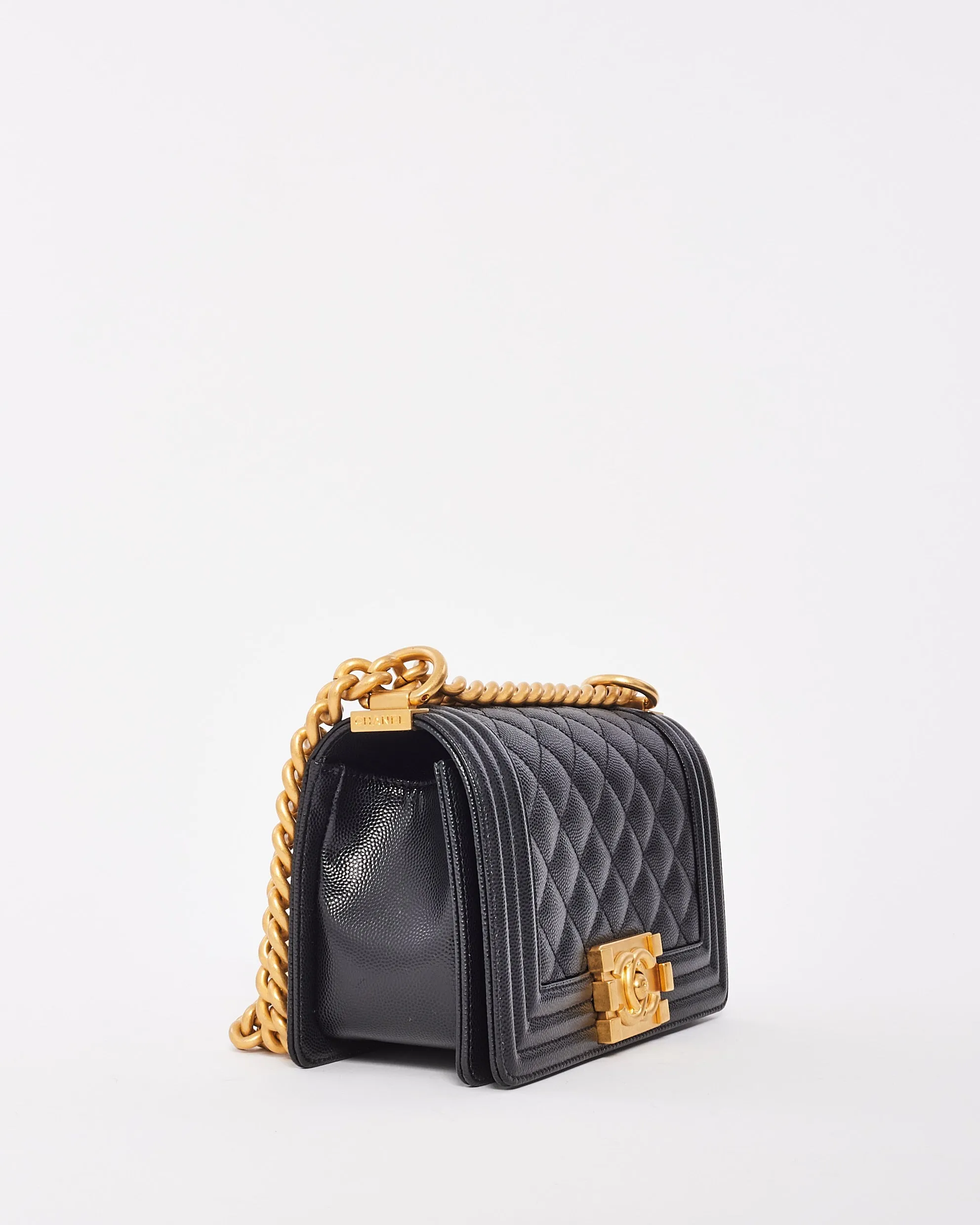 Chanel Black Caviar Leather Quilted Small Boy Bag GHW