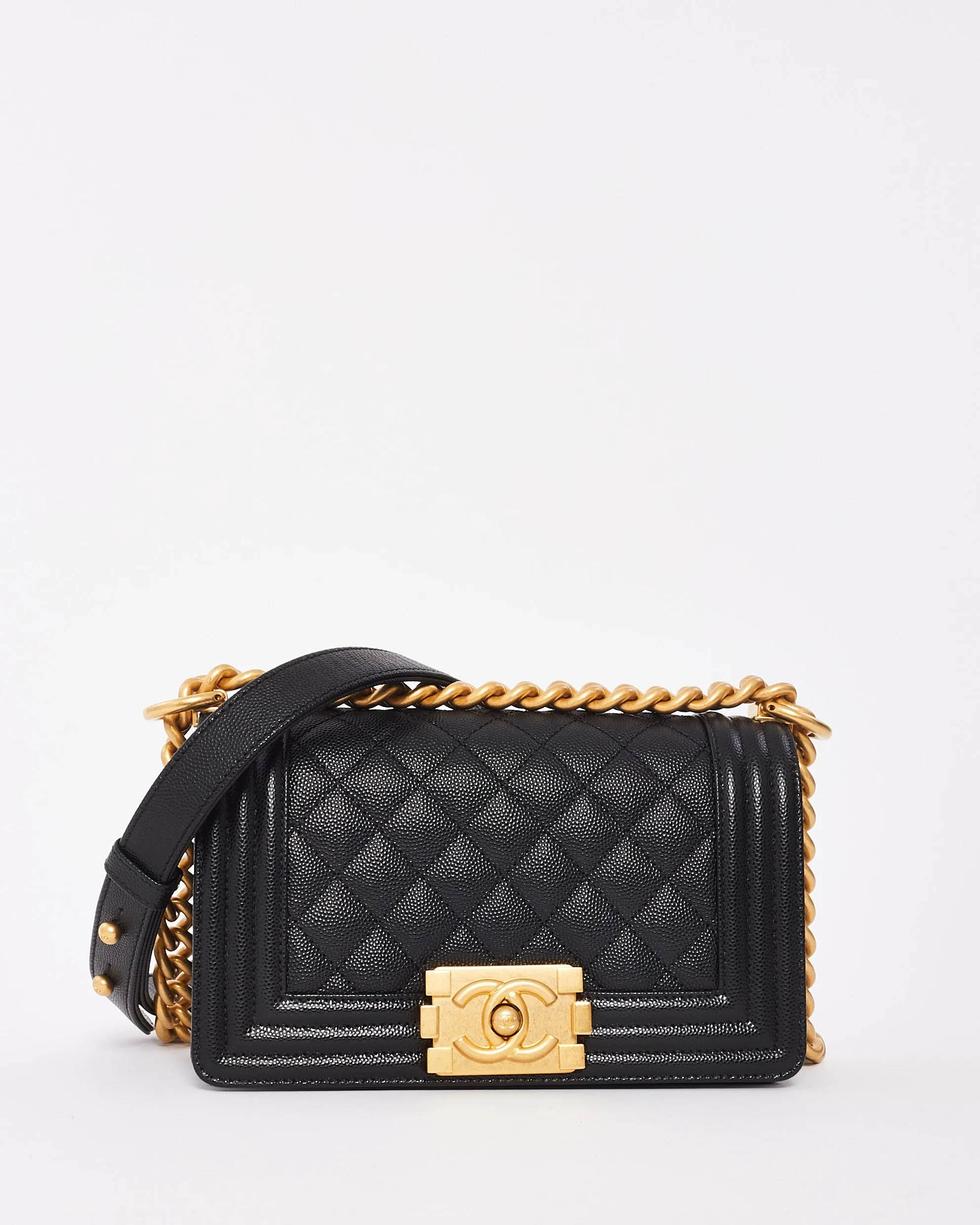 Chanel Black Caviar Leather Quilted Small Boy Bag GHW
