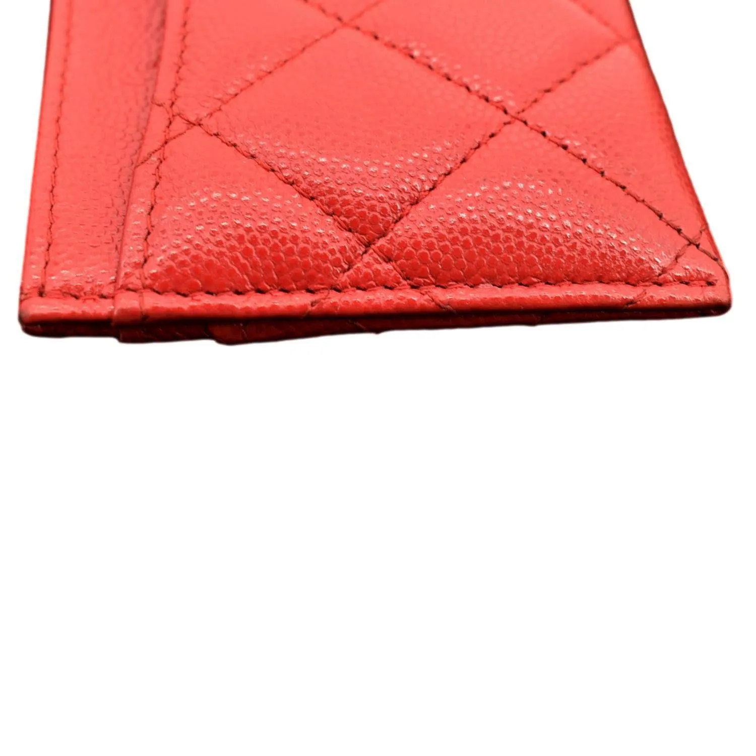 CHANEL CC Card Holder Quilted Caviar Leather Wallet Red
