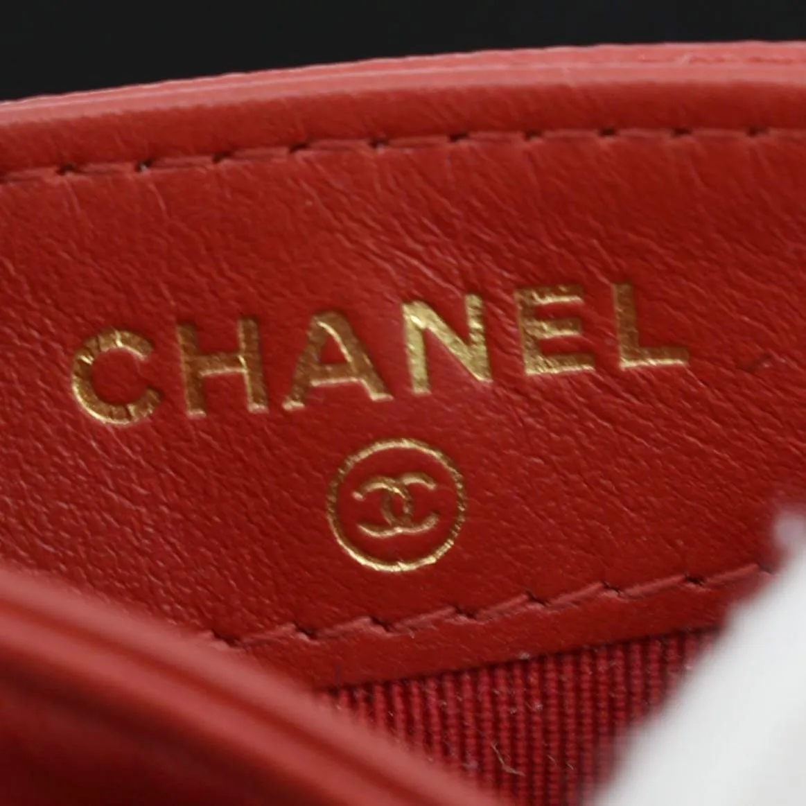 CHANEL CC Card Holder Quilted Caviar Leather Wallet Red