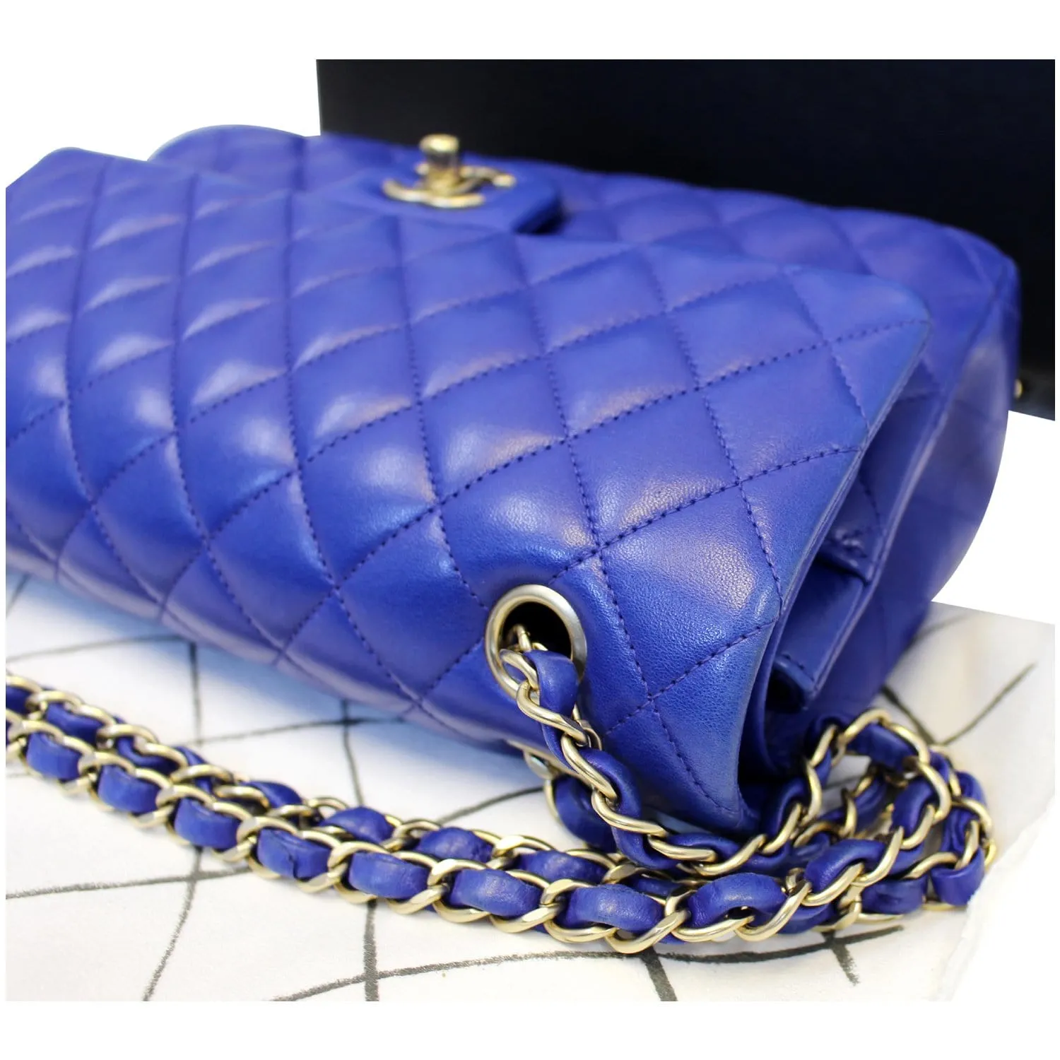 CHANEL Medium Double Flap Calfskin Quilted Shoulder bag Blue