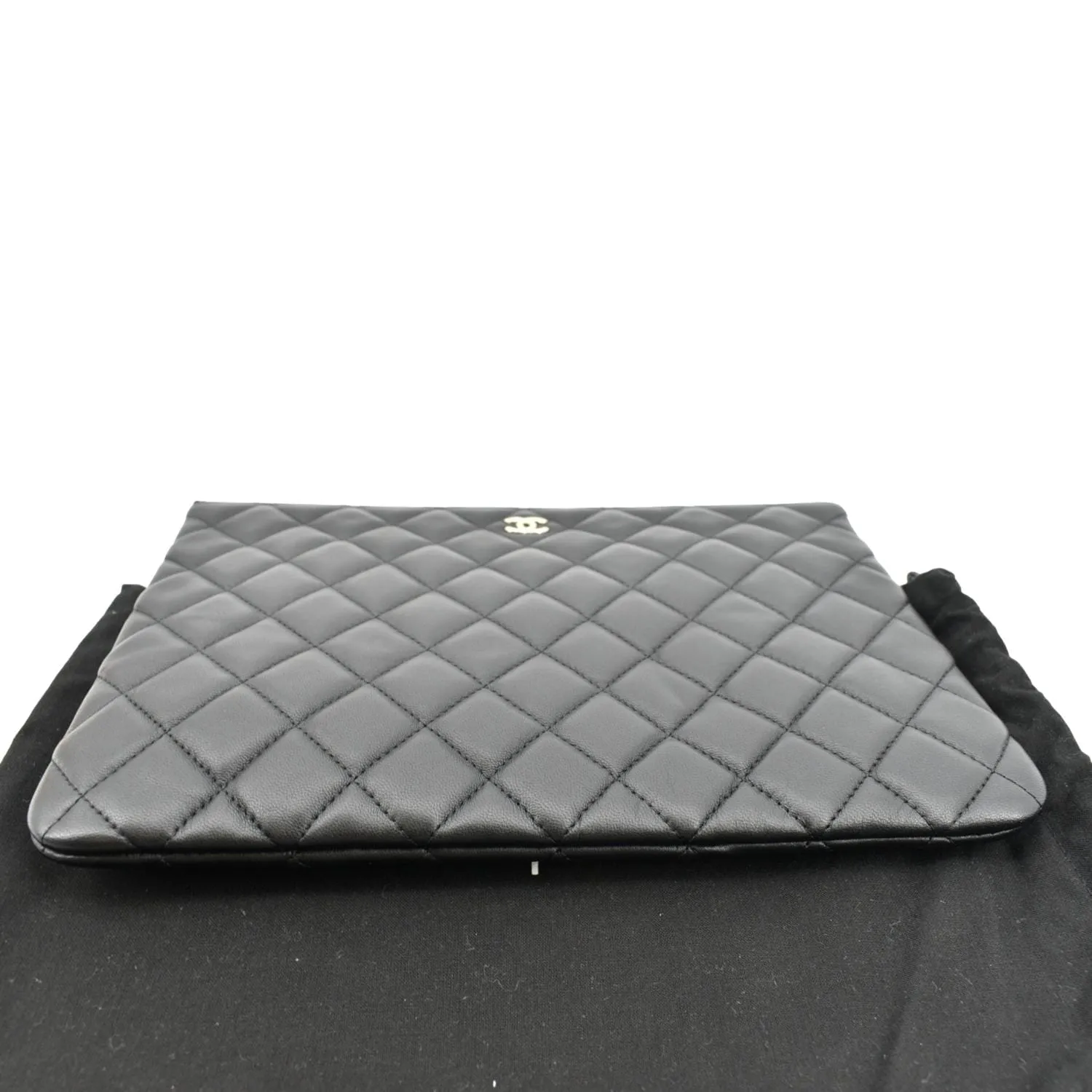 CHANEL O-Case Quilted Lambskin Leather Zip Pouch Black