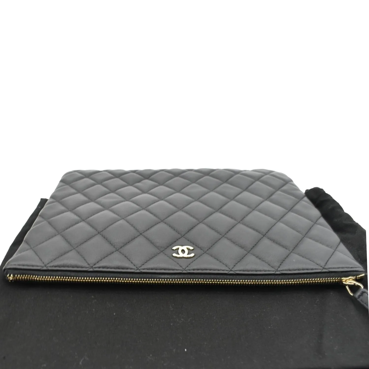 CHANEL O-Case Quilted Lambskin Leather Zip Pouch Black