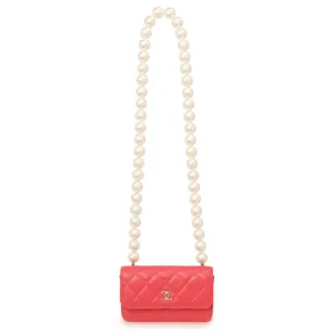 Chanel Pink Quilted Calfskin Pearl Clutch With Chain