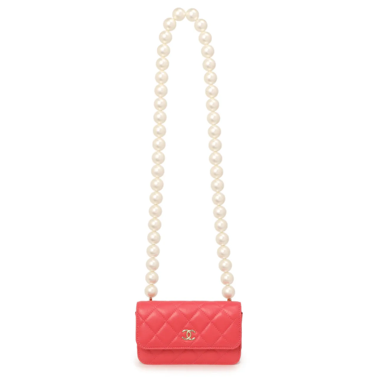 Chanel Pink Quilted Calfskin Pearl Clutch With Chain