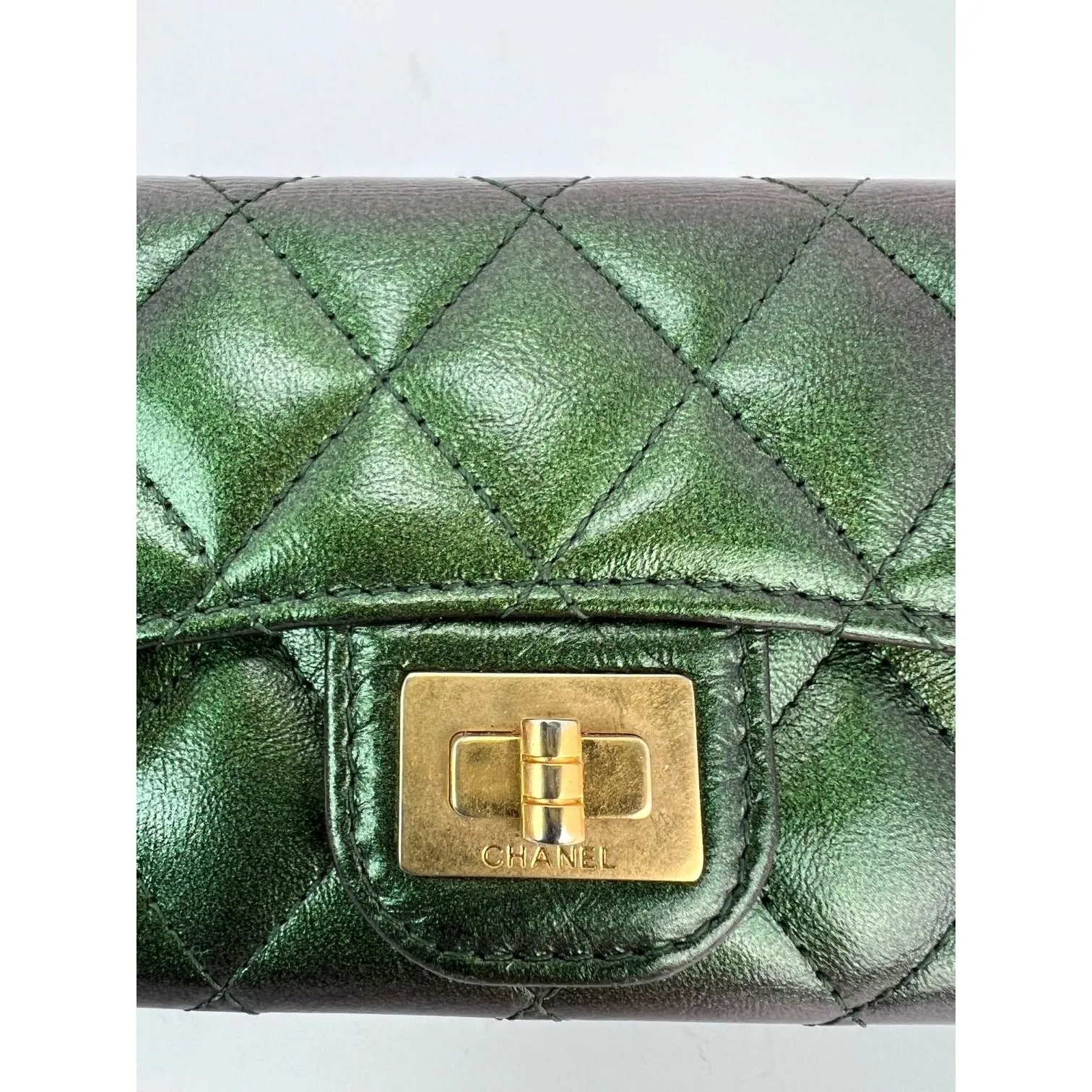 CHANEL Quilted Reissue Small Leather Flap Card Holder Iridescent Green Wallet