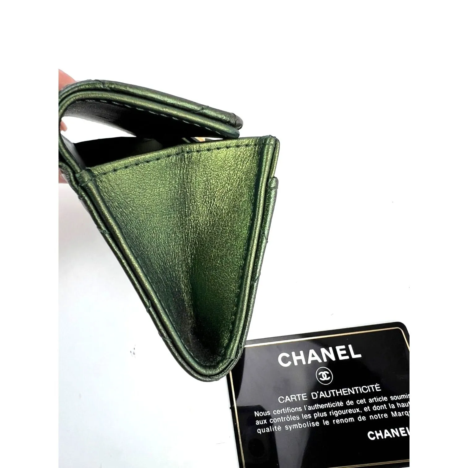 CHANEL Quilted Reissue Small Leather Flap Card Holder Iridescent Green Wallet