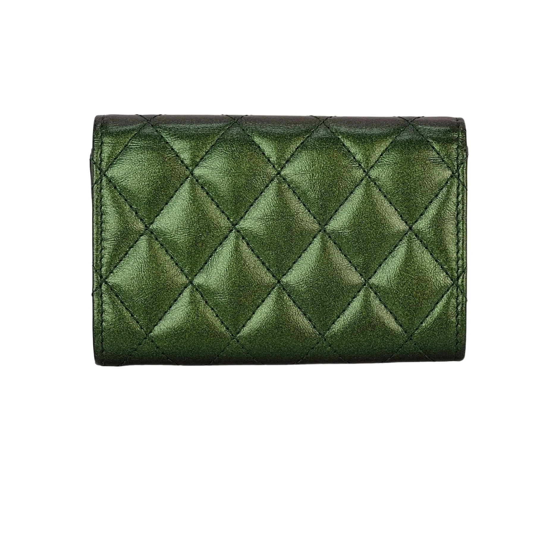 CHANEL Quilted Reissue Small Leather Flap Card Holder Iridescent Green Wallet
