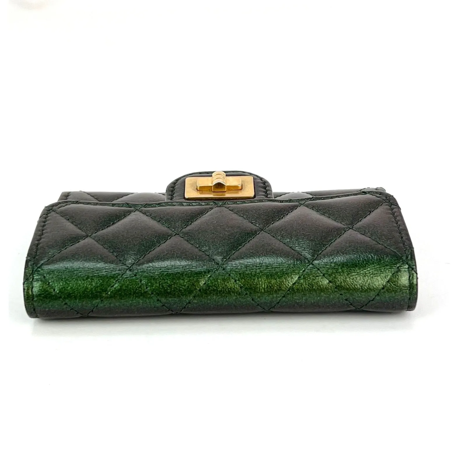 CHANEL Quilted Reissue Small Leather Flap Card Holder Iridescent Green Wallet