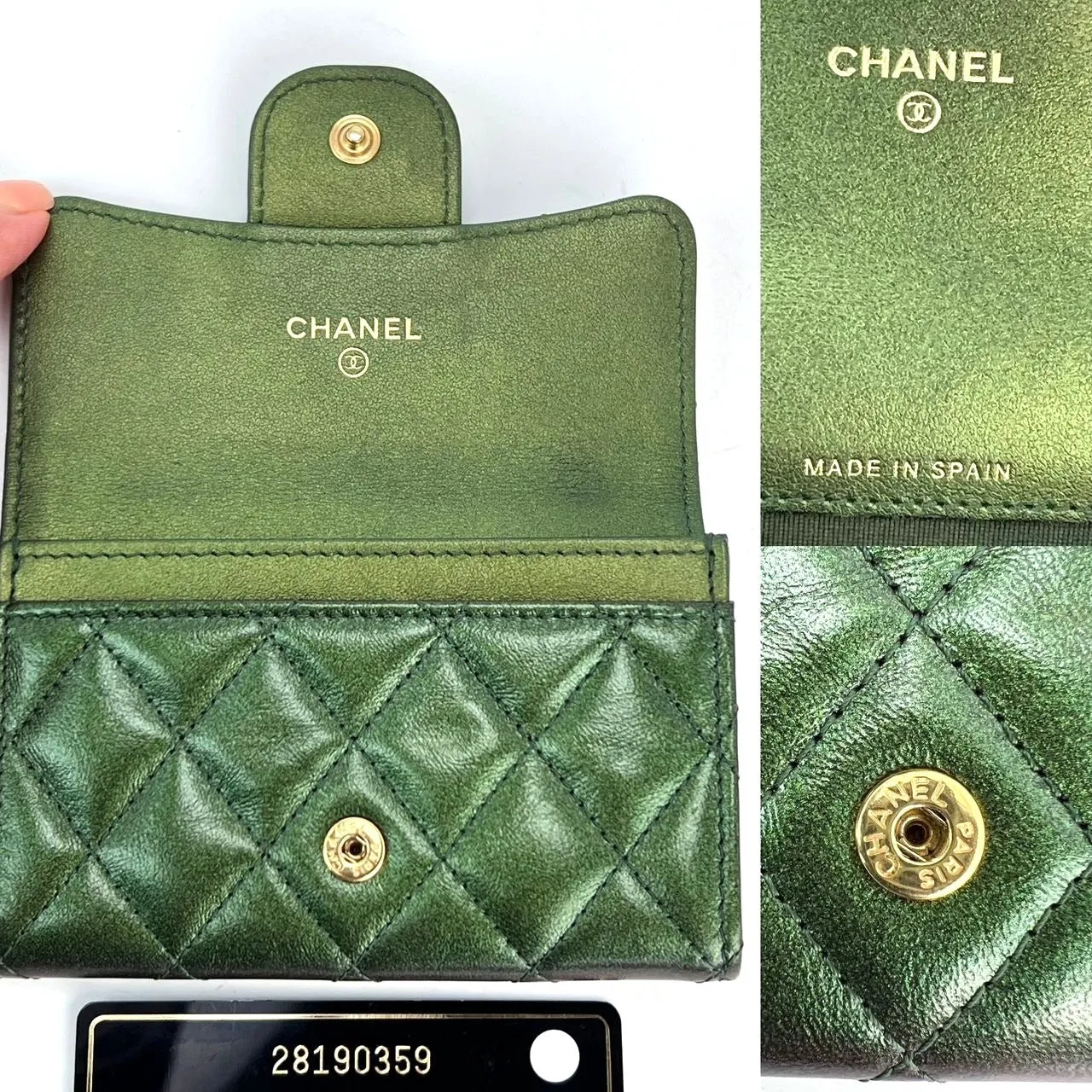 CHANEL Quilted Reissue Small Leather Flap Card Holder Iridescent Green Wallet