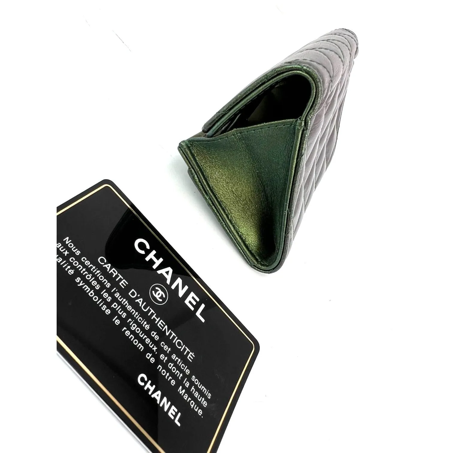 CHANEL Quilted Reissue Small Leather Flap Card Holder Iridescent Green Wallet