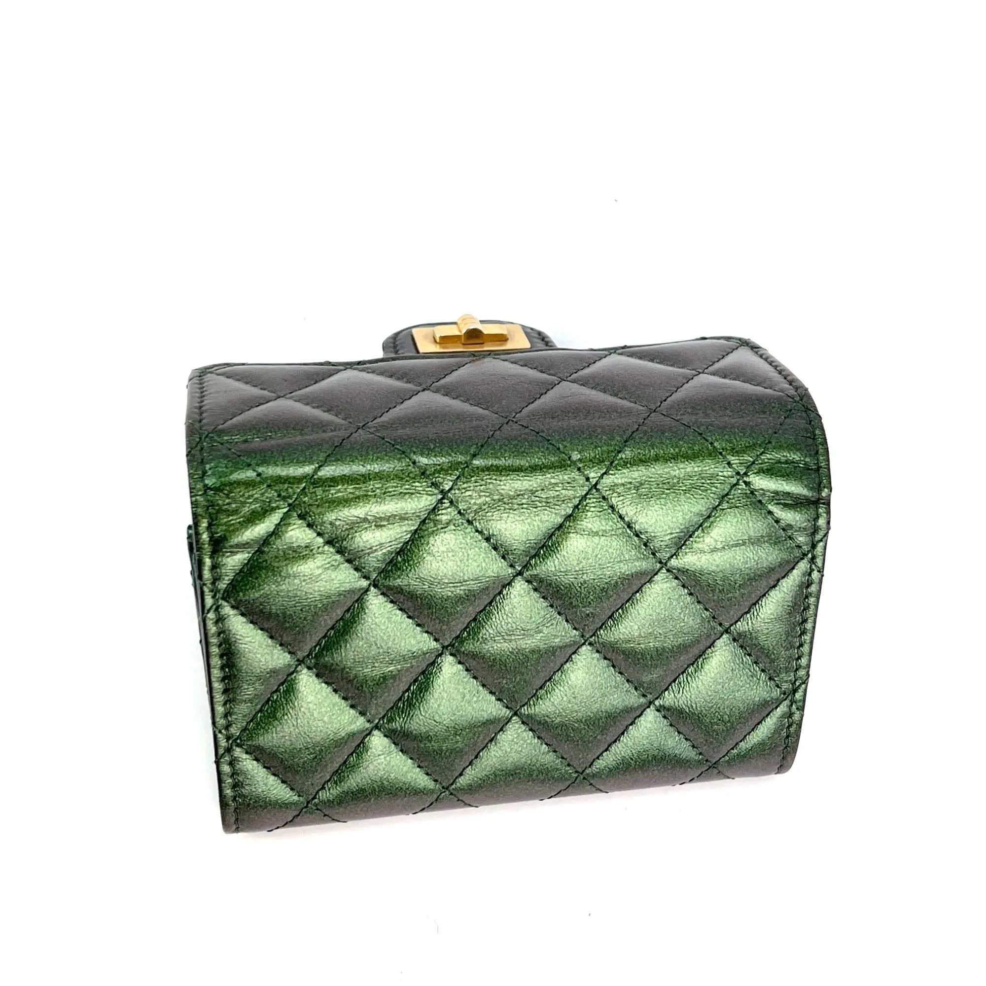 CHANEL Quilted Reissue Small Leather Flap Card Holder Iridescent Green Wallet