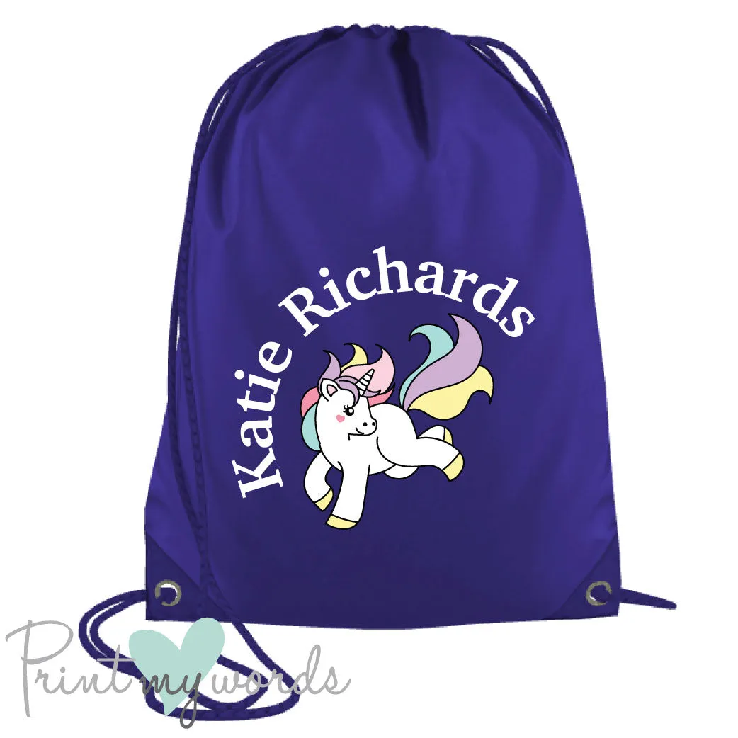 Children's Personalised Unicorn P.E. Drawstring Bag