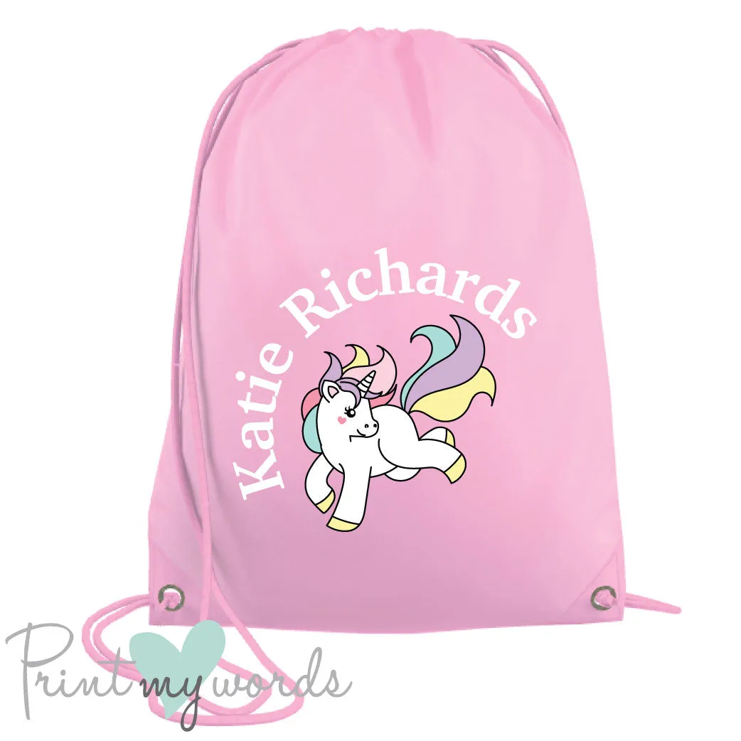 Children's Personalised Unicorn P.E. Drawstring Bag