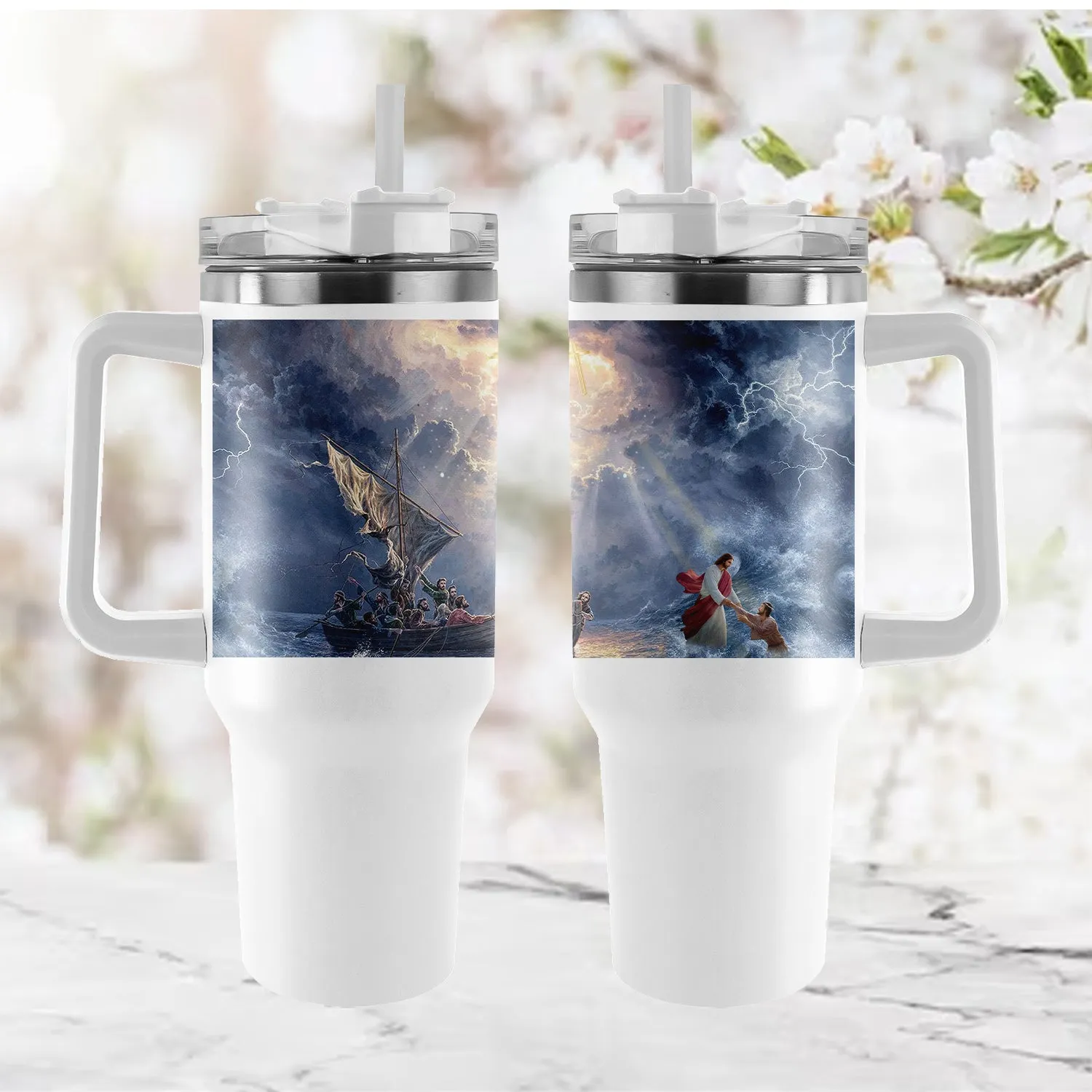 Christianartbag Drinkware, Jesus In The Storm At Sea Personalized Tumbler With Handle, Personalized Tumbler With Handle, Tumbler With Handle, Christmas Gift, CAB04280823