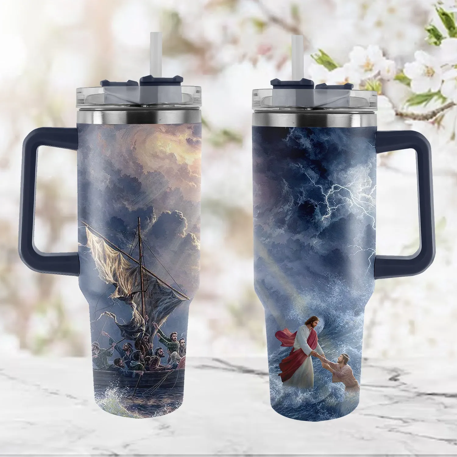 Christianartbag Drinkware, Jesus In The Storm At Sea Personalized Tumbler With Handle, Personalized Tumbler With Handle, Tumbler With Handle, Christmas Gift, CAB04280823