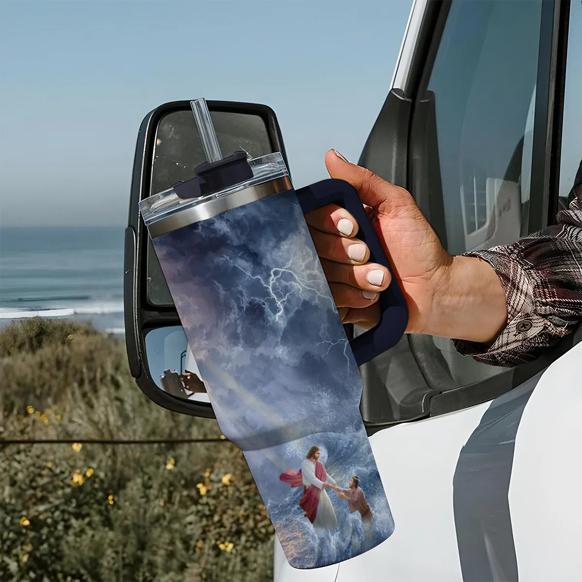 Christianartbag Drinkware, Jesus In The Storm At Sea Personalized Tumbler With Handle, Personalized Tumbler With Handle, Tumbler With Handle, Christmas Gift, CAB04280823