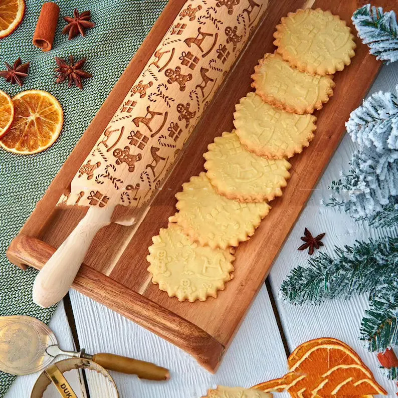 Christmas Gift Sleigh Pattern Embossed Rolling Pin