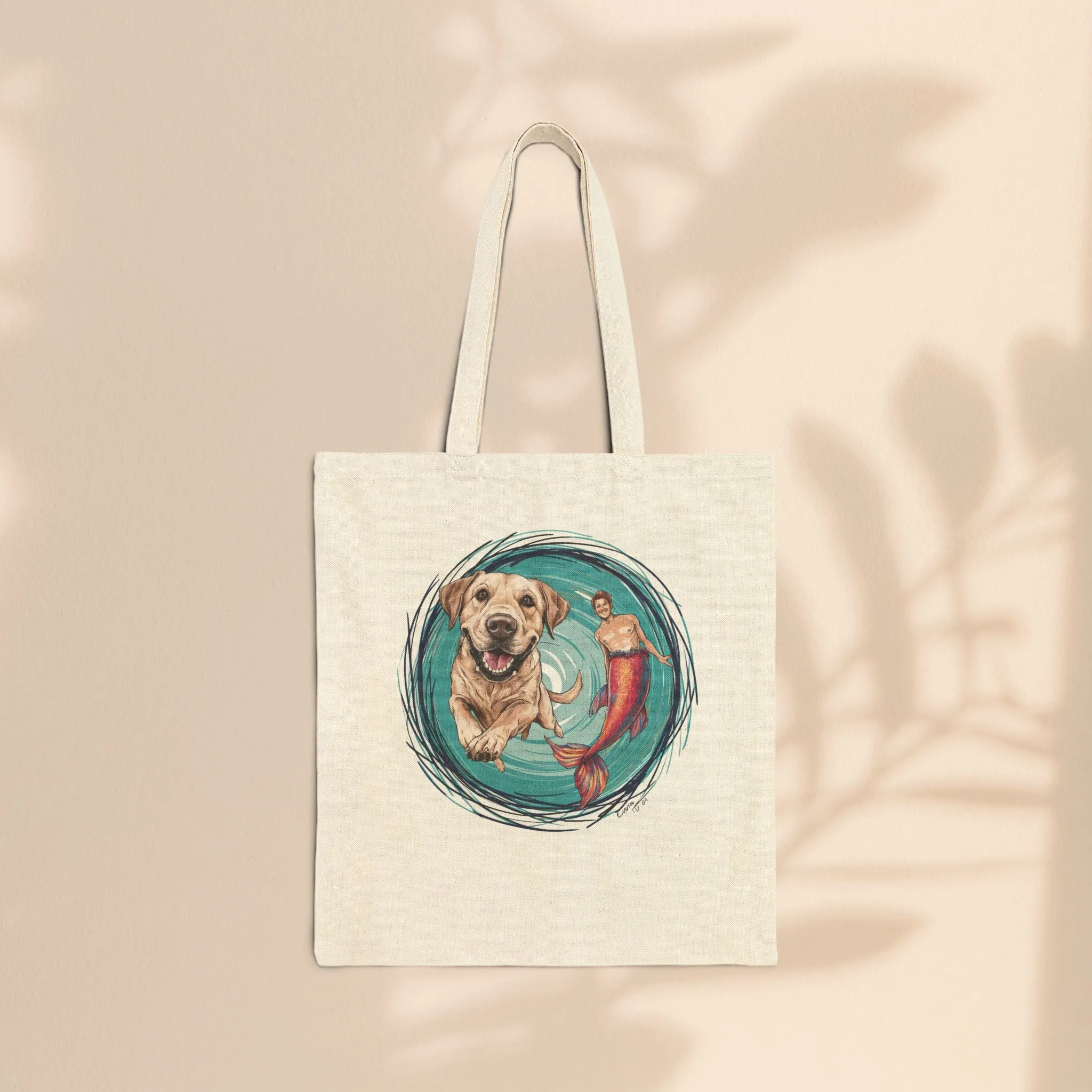 Cotton Canvas Tote Bag - Merman and His Dog