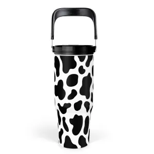 Cow Print Tumbler with Handle, 30oz Flip Straw Stainless Steel Tumblers Coffee Travel Cup, Cowgirl Tumbler Gifts for Women Girls for Birthday Christmas Mothers Day