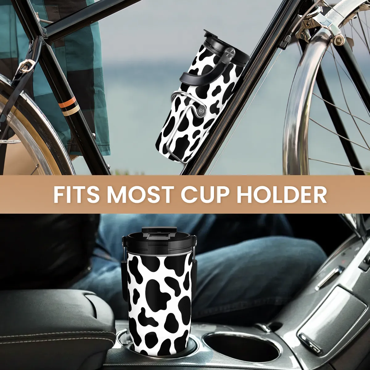 Cow Print Tumbler with Handle, 30oz Flip Straw Stainless Steel Tumblers Coffee Travel Cup, Cowgirl Tumbler Gifts for Women Girls for Birthday Christmas Mothers Day