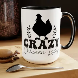 CRAZY CHICKEN LADY  - Two-Tone Coffee Mug - 15oz - 5 Color Options