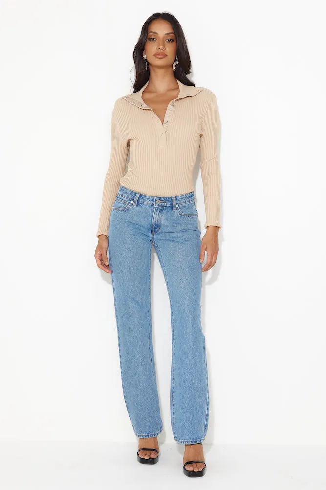 Crisp Days Long Sleeve Ribbed Bodysuit Tan