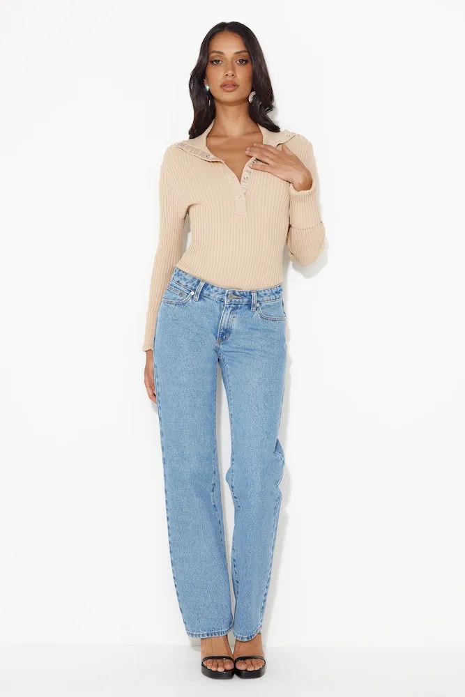 Crisp Days Long Sleeve Ribbed Bodysuit Tan