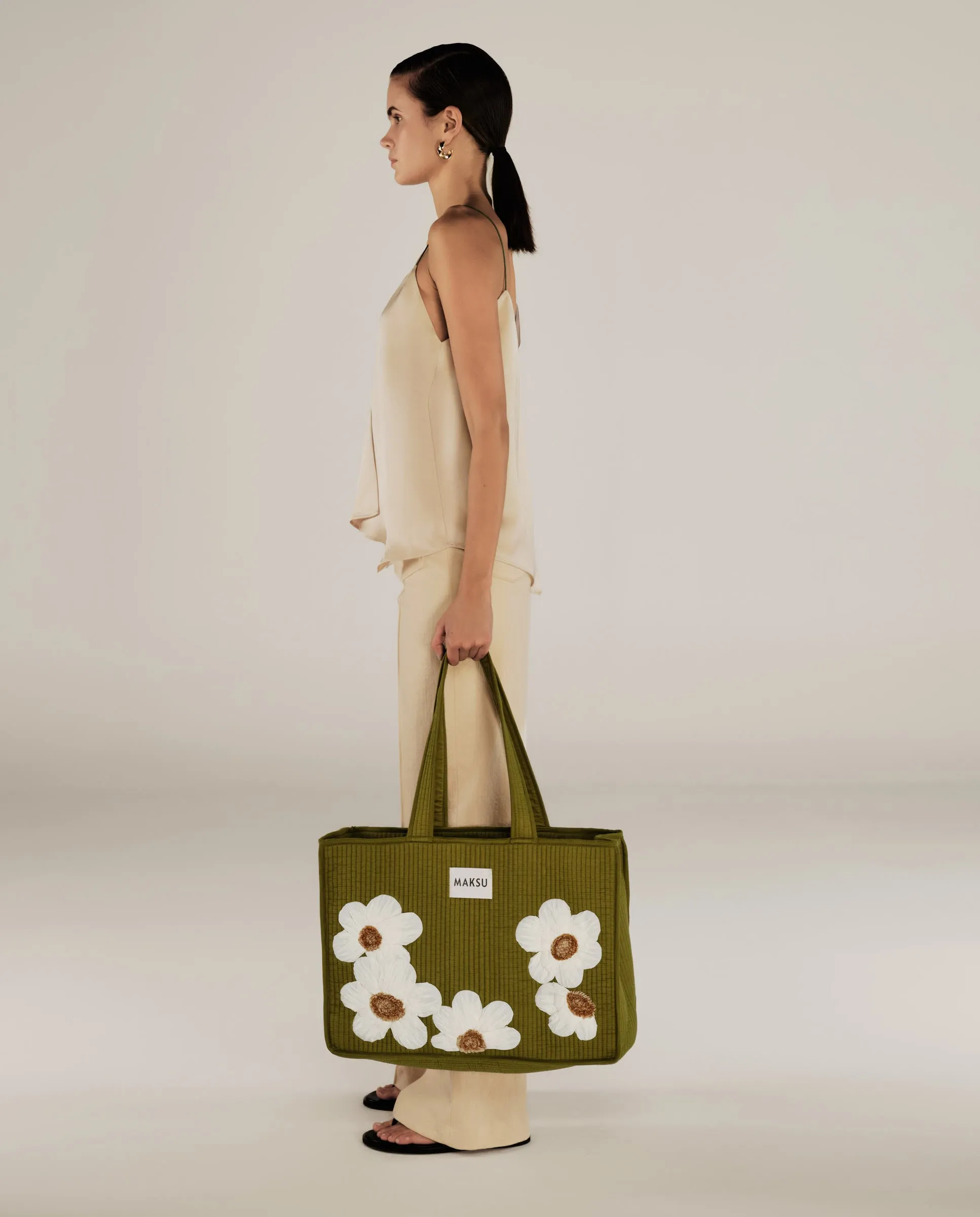 CRISTINA | Green Flower Cotton Tote Bag