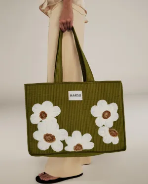 CRISTINA | Green Flower Cotton Tote Bag