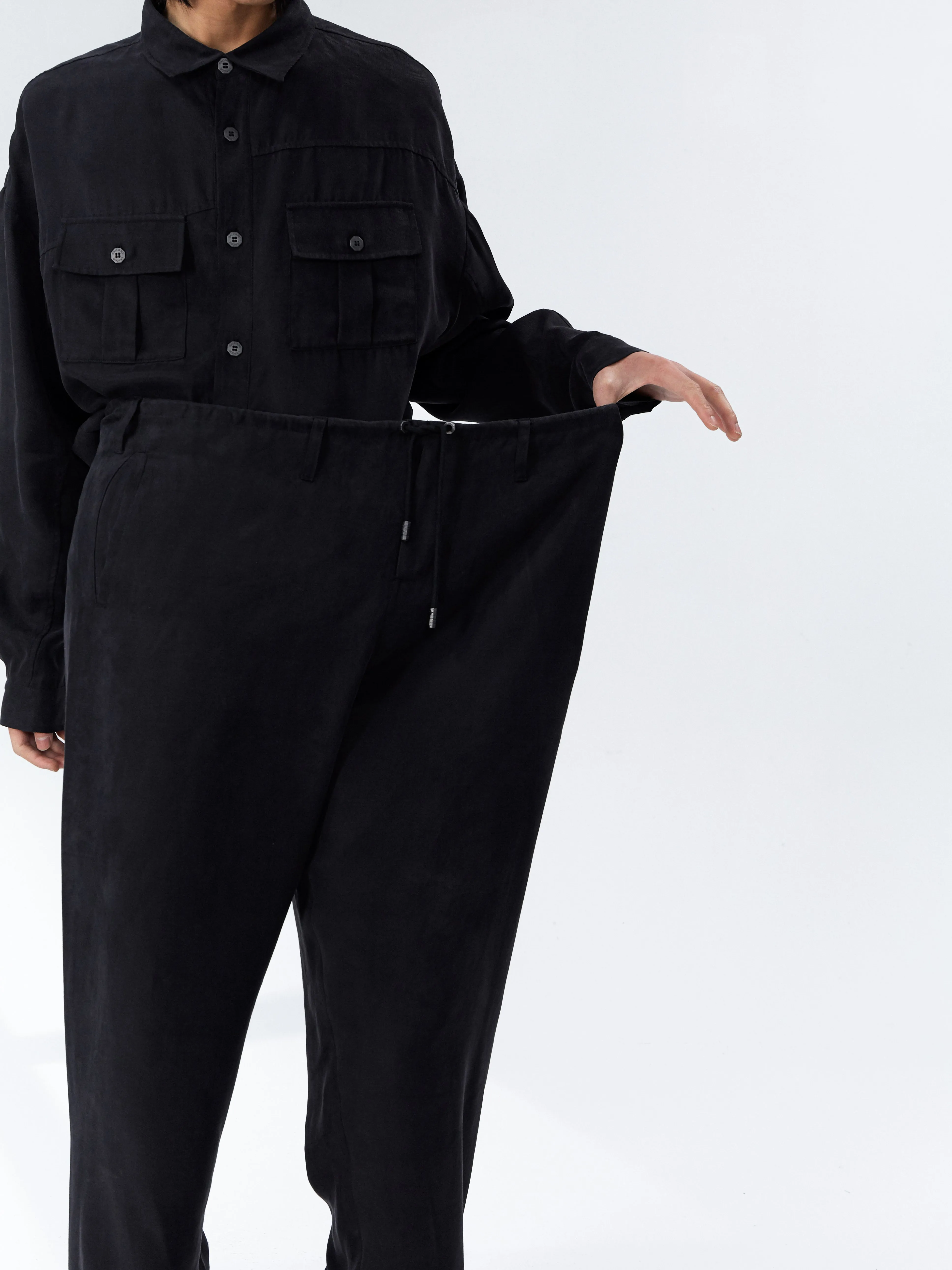 Cupro Silhouette Drawstring Trousers