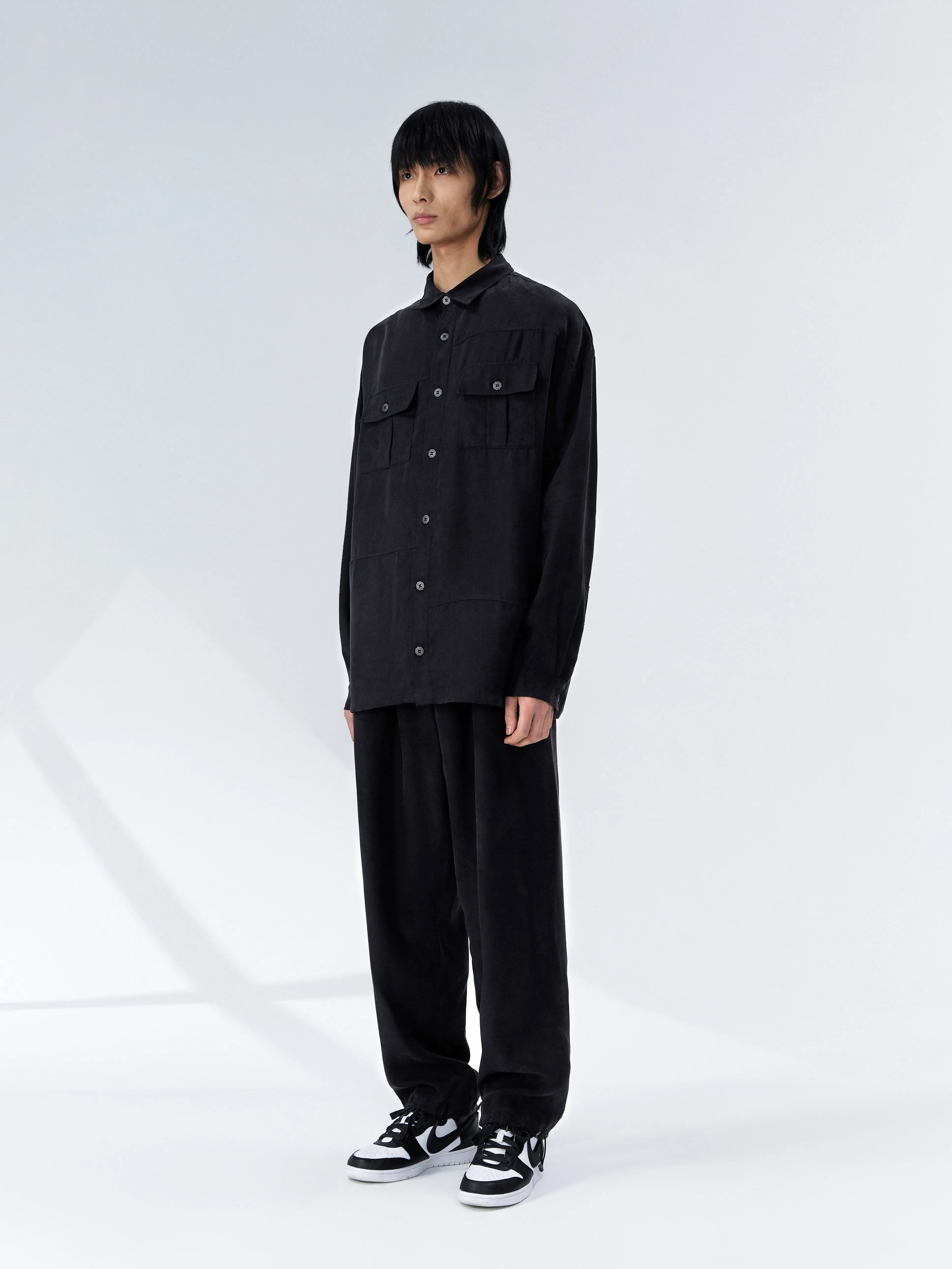 Cupro Silhouette Drawstring Trousers