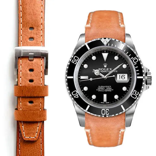 Curved End Leather Strap for Rolex Submariner with Tang Buckle