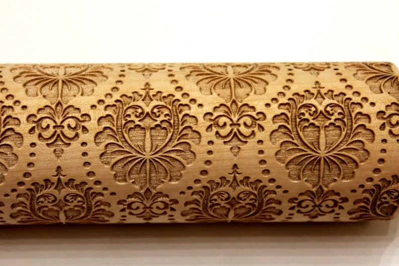 Damask Flowers Embossing Rolling Pin, Clay Stamp, Christmas Gift